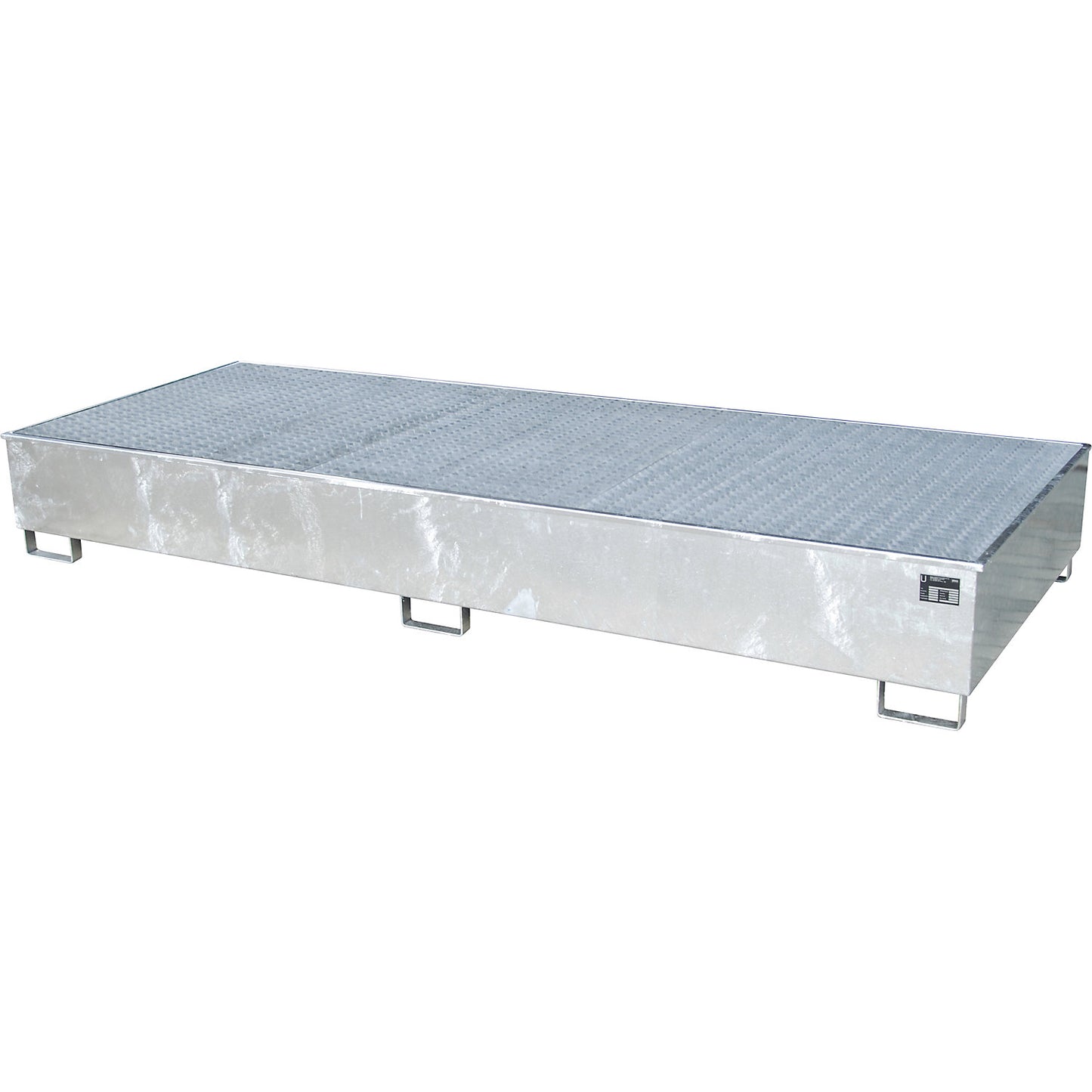 Base sump tray with PE insert, with grate, 1000 l, LxWxH 3265 x 1315 x 385 mm, zinc plated.