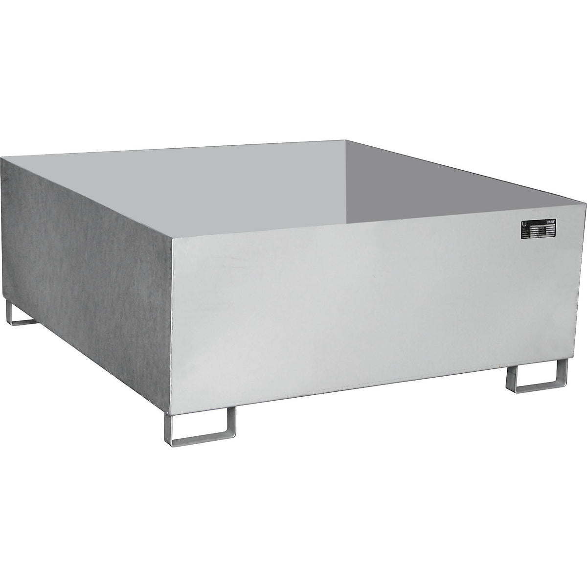 Stainless steel sump tray, for liquid storage container, 1 IBC, LxWxH 1460 x 1460 x 620 mm.