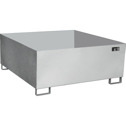 Stainless steel sump tray, for liquid storage container, 1 IBC, LxWxH 1460 x 1460 x 620 mm.
