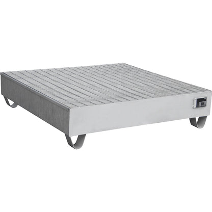 Stainless steel sump tray, for 200 l drums, 4 drums, LxWxH 1200 x 1200 x 285 mm.