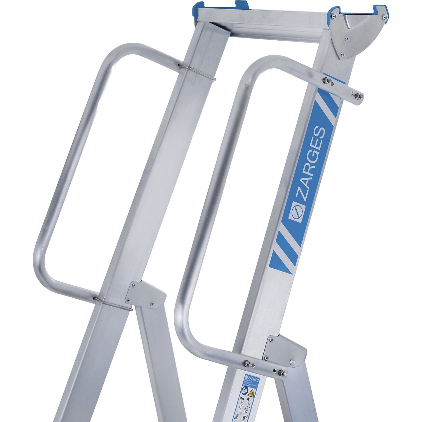 Aluminium step ladder with large platform, with hand rail on both sides, for self-assembly, 6 steps.