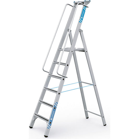 Aluminium step ladder with large platform, with hand rail on both sides, for self-assembly, 6 steps.