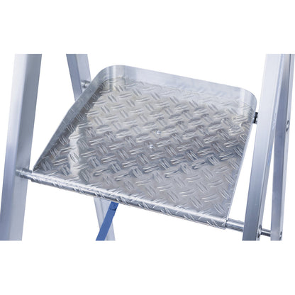 Aluminium step ladder with large platform, with hand rail on both sides, for self-assembly, 8 steps.