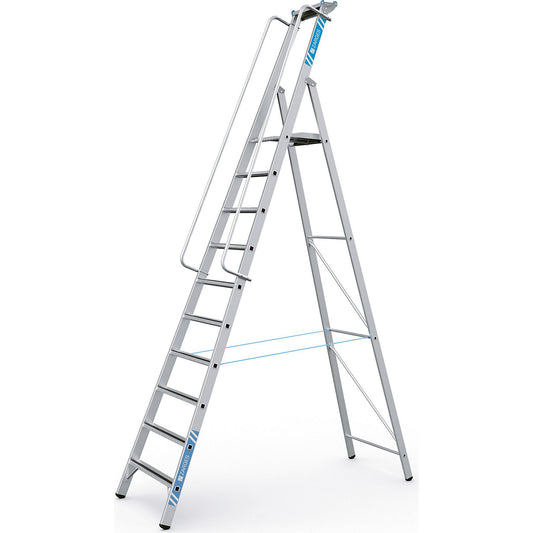 Aluminium step ladder with large platform, with hand rail on both sides, for self-assembly, 10 steps.
