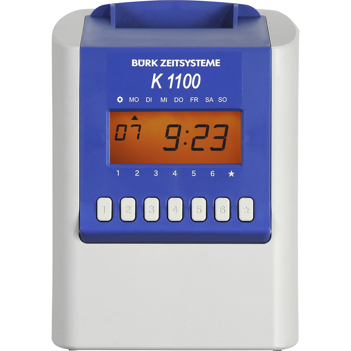 K 1100 time and attendance recording device, HxWxD 244 x 175 x 132 mm, silk grey/blue.