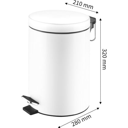 Cosmetic waste pedal bin made of steel, capacity 5 l, HxWxD 320 x 210 x 280 mm, coated in white.