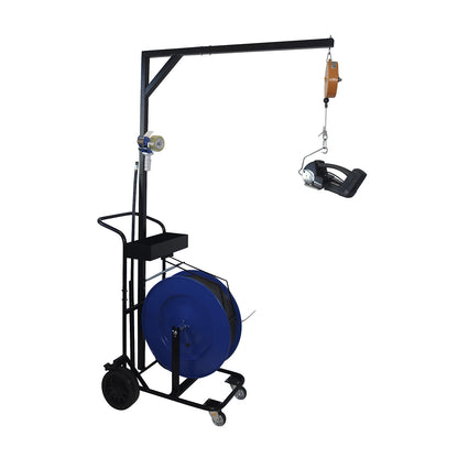 Strapping station for PP and PET strapping, for strap width 12.7 - 16 mm, mobile, with storage compartment.