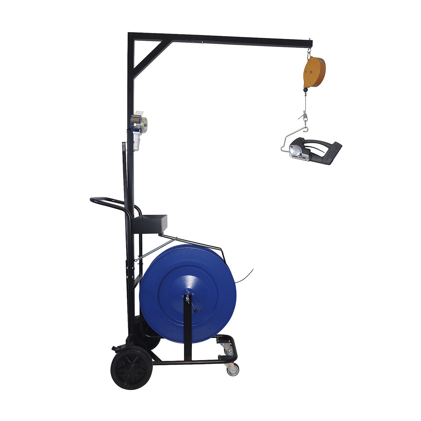 Strapping station for PP and PET strapping, for strap width 12.7 - 16 mm, mobile, with storage compartment.