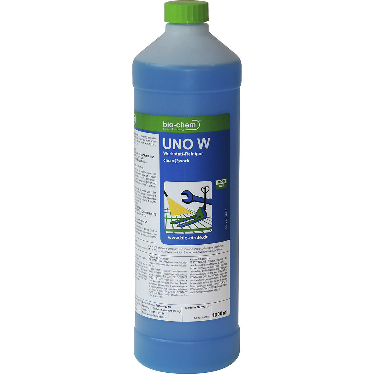 UNO W workshop cleaner, pack of 10 x 1 l bottles, low foaming.