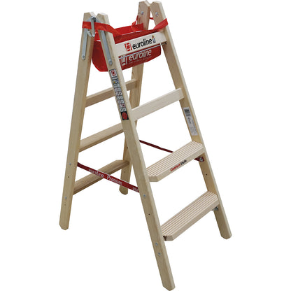 Wooden step ladder with comfort steps, double sided access, 2 x 4 steps.