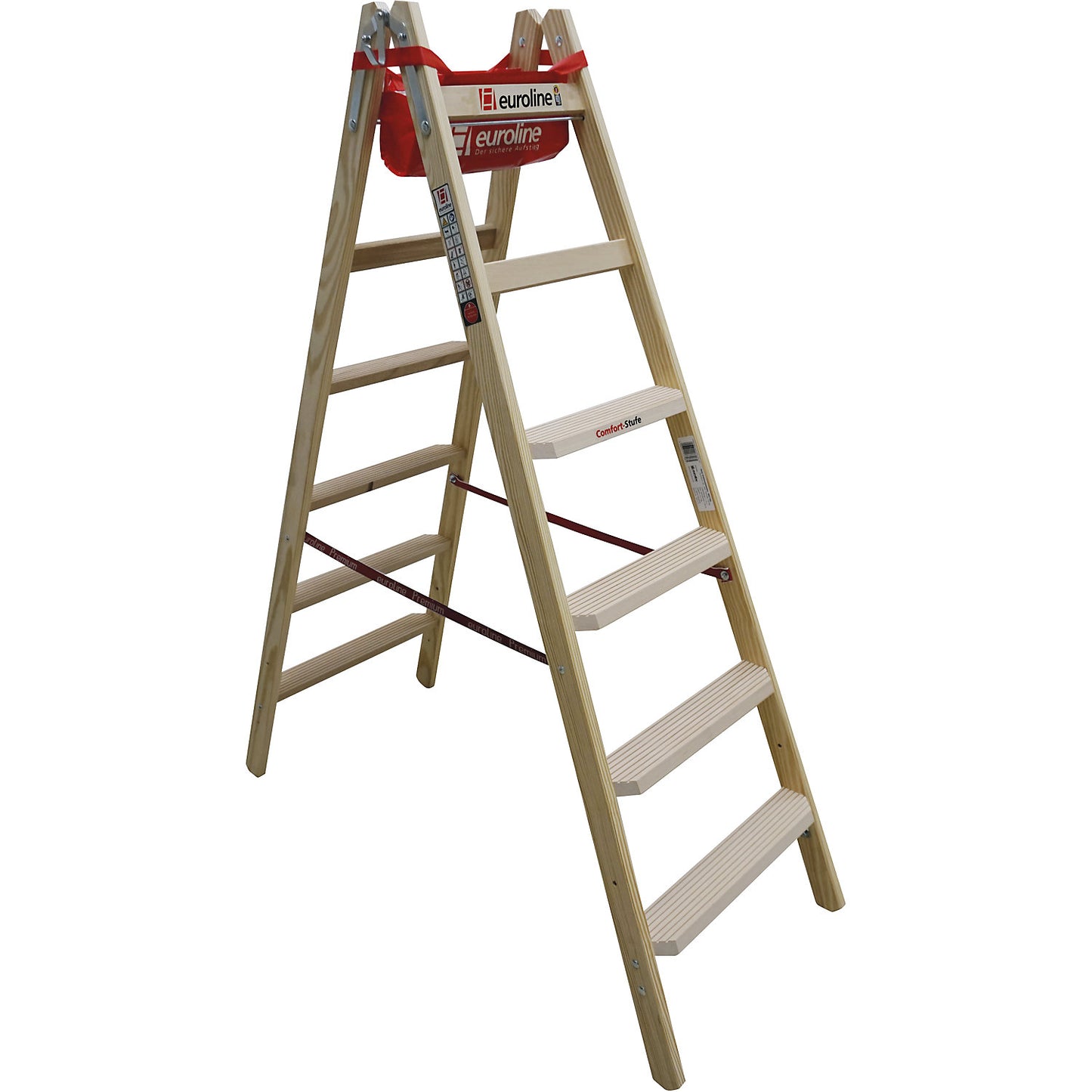 Wooden step ladder with comfort steps, double sided access, 2 x 6 steps.