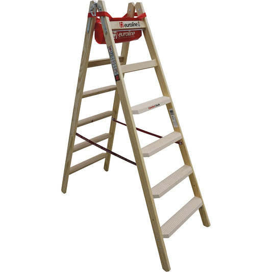 Wooden step ladder with comfort steps, double sided access, 2 x 6 steps.