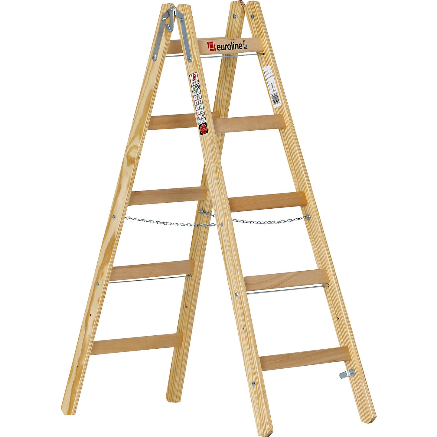 Wooden rung ladder, with bucket hook, 2 x 5 rungs.
