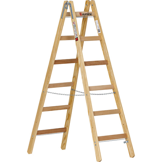 Wooden rung ladder, with bucket hook, 2 x 6 rungs.