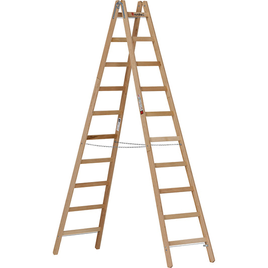 Wooden rung ladder, with bucket hook, 2 x 10 rungs.