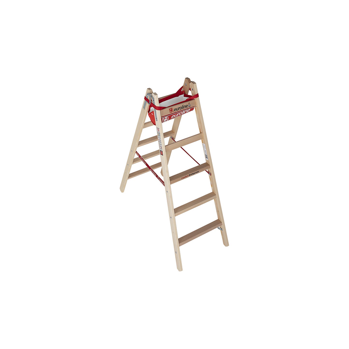 Wooden step ladder with wide comfort rungs, double sided access, 2 x 5 rungs.