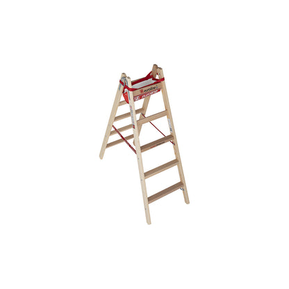 Wooden step ladder with wide comfort rungs, double sided access, 2 x 5 rungs.