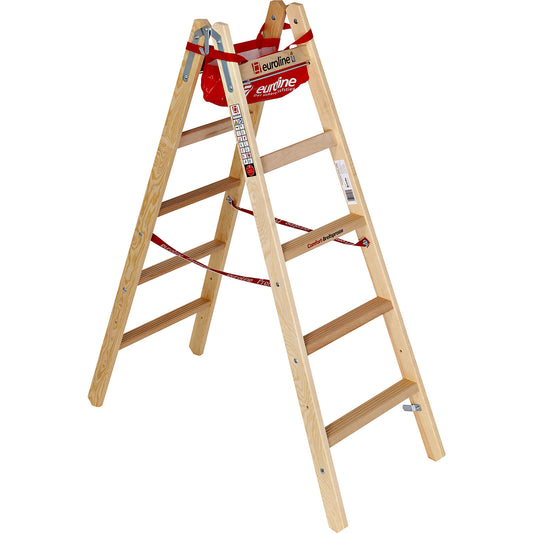 Wooden step ladder with wide comfort rungs, double sided access, 2 x 5 rungs.