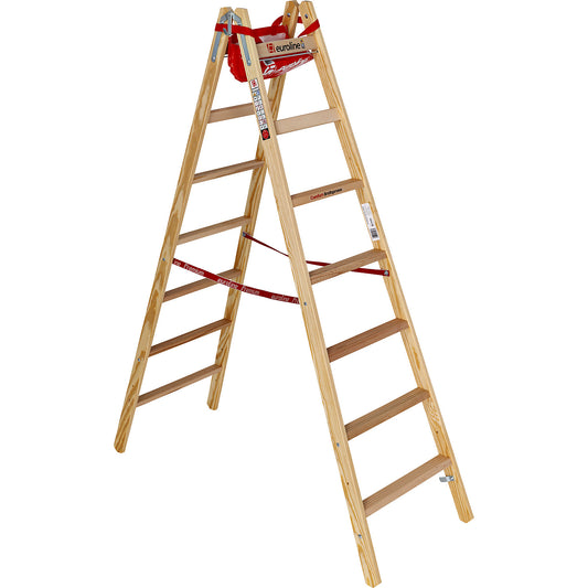 Wooden step ladder with wide comfort rungs, double sided access, 2 x 7 rungs.