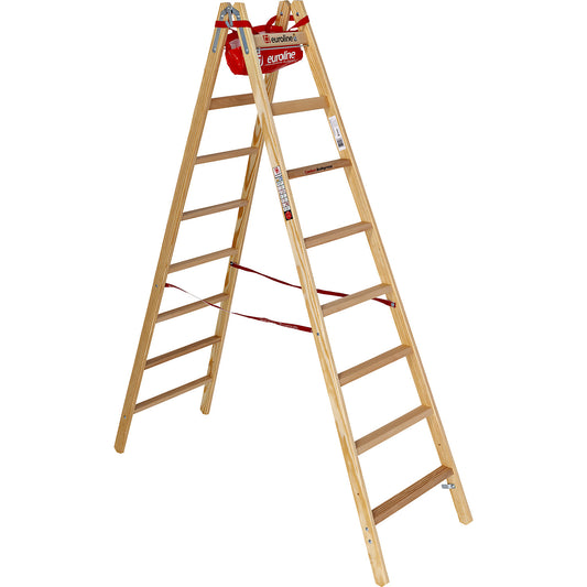 Wooden step ladder with wide comfort rungs, double sided access, 2 x 8 rungs.