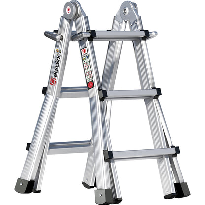 Alu-Vario folding ladder, with telescopic rails, 4 x 3 rungs.