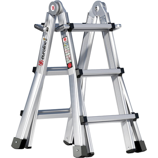 Alu-Vario folding ladder, with telescopic rails, 4 x 3 rungs.