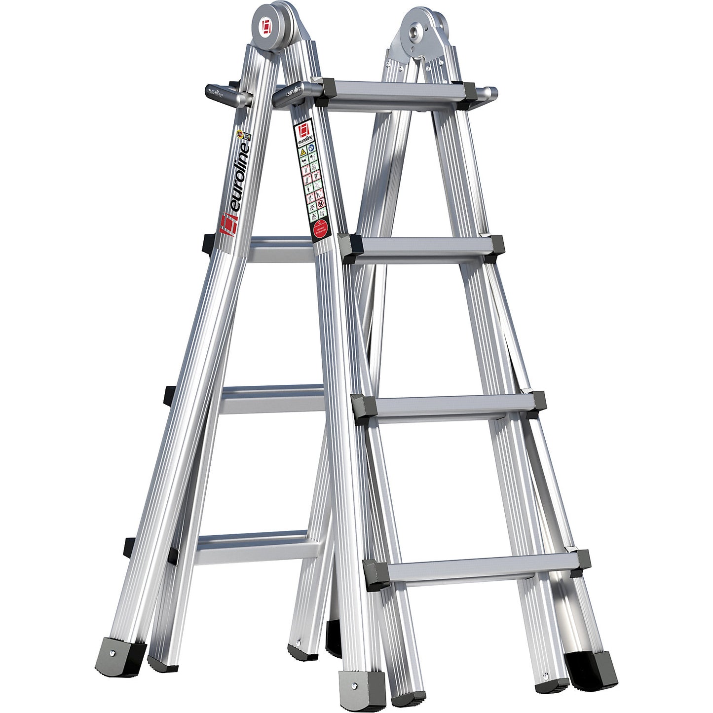 Alu-Vario folding ladder, with telescopic rails, 4 x 4 rungs.