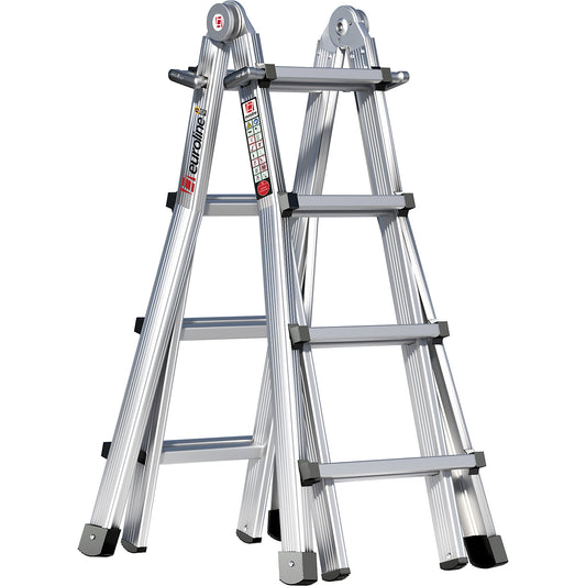 Alu-Vario folding ladder, with telescopic rails, 4 x 4 rungs.