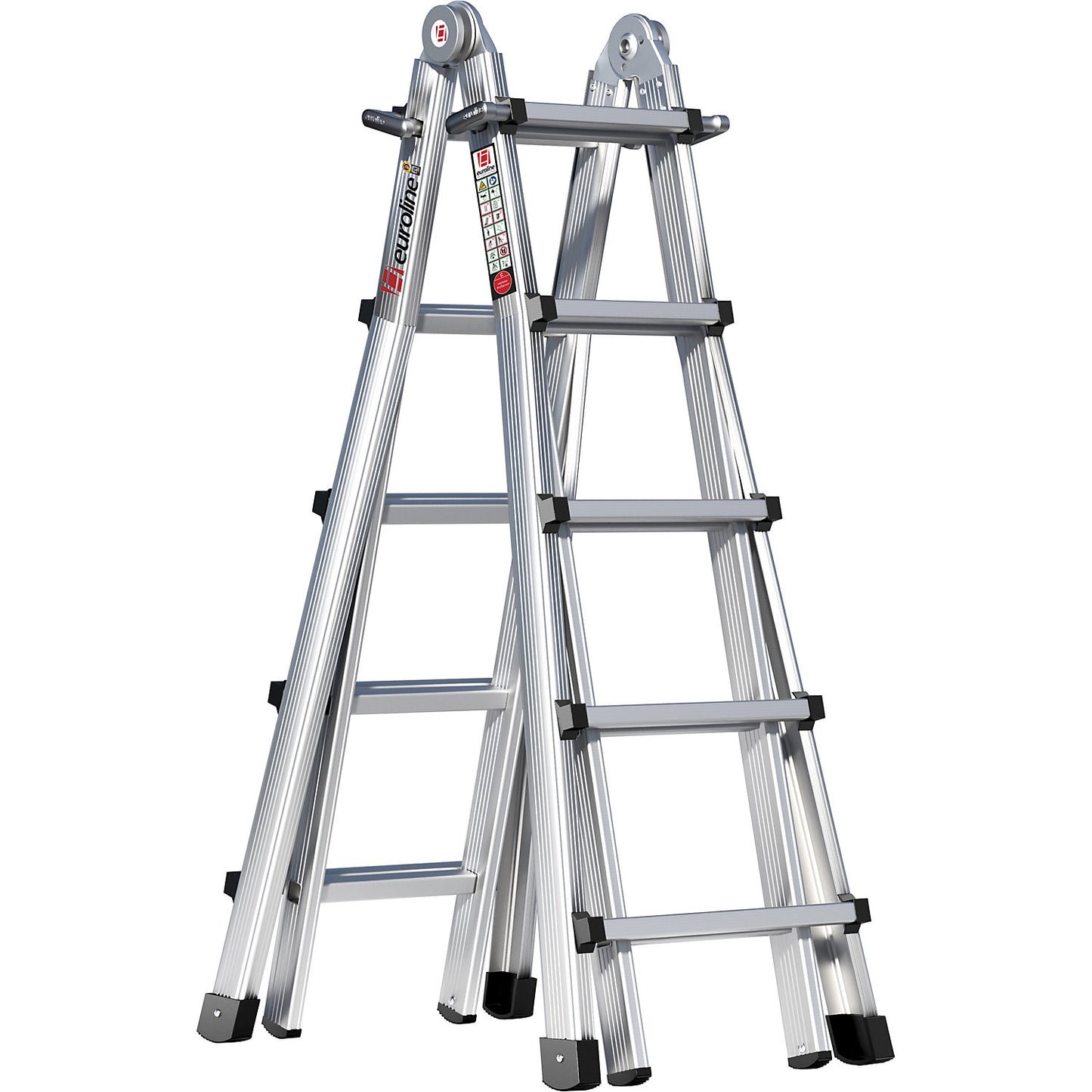 Alu-Vario folding ladder, with telescopic rails, 4 x 5 rungs.