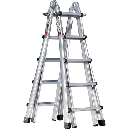 Alu-Vario folding ladder, with telescopic rails, 4 x 5 rungs.