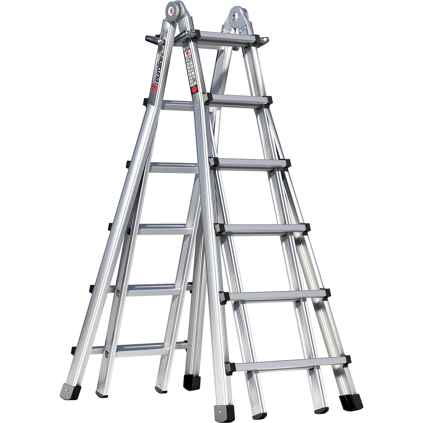 Alu-Vario folding ladder, with telescopic rails, 4 x 6 rungs.