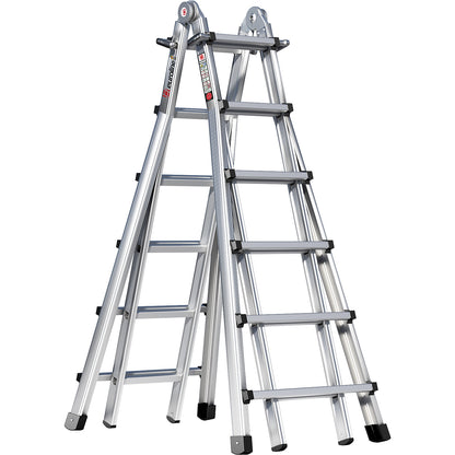 Alu-Vario folding ladder, with telescopic rails, 4 x 6 rungs.