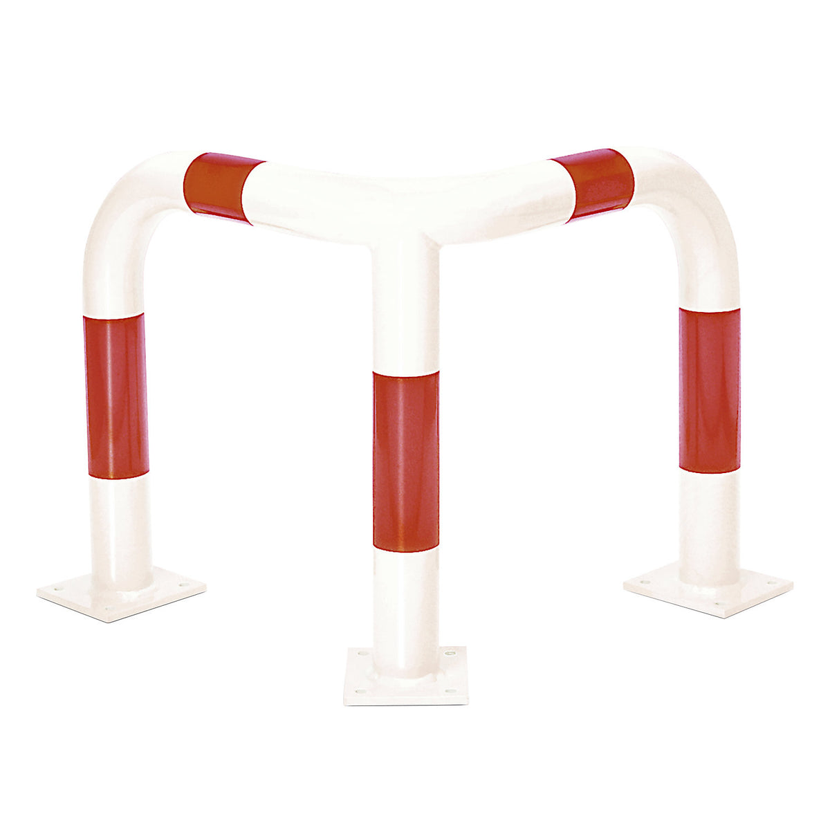 Corner crash protection bar, quality steel, Ø 76 mm, for outdoor use, height 600 mm, white/red reflective.