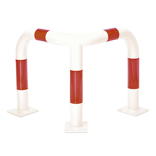 Corner crash protection bar, quality steel, Ø 76 mm, for indoor use, height 600 mm, white/red reflective.