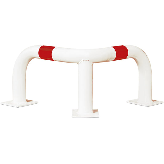 Corner crash protection bar, quality steel, Ø 76 mm, for indoor use, height 350 mm, white/red reflective.