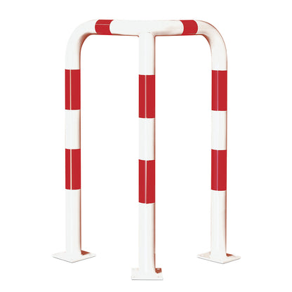 Corner crash protection bar, quality steel, Ø 76 mm, for indoor use, height 1200 mm, white/red reflective.