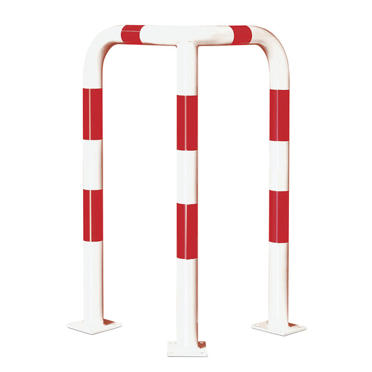 Corner crash protection bar, quality steel, Ø 76 mm, for outdoor use, height 1200 mm, white/red reflective.
