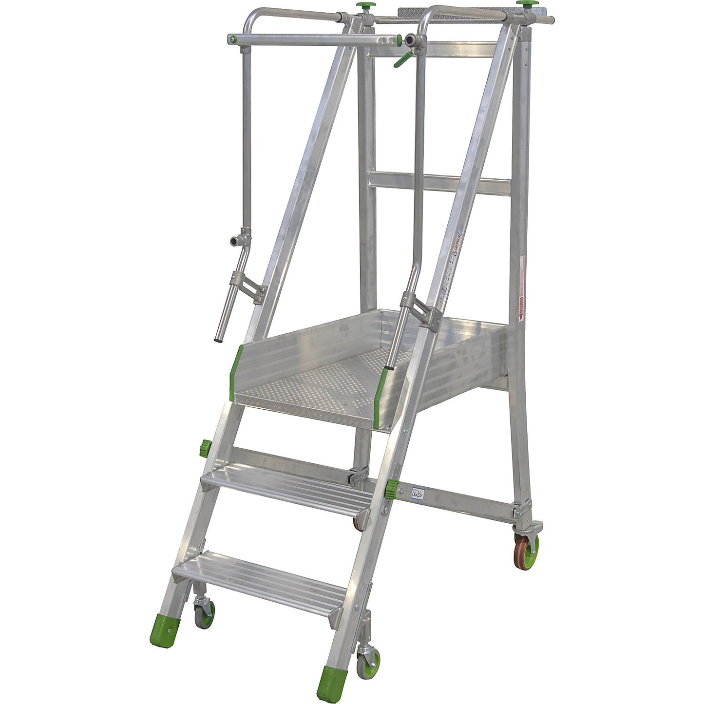 Mobile aluminium platform stairs, folding, with ribbed aluminium steps, 3 steps incl. platform.