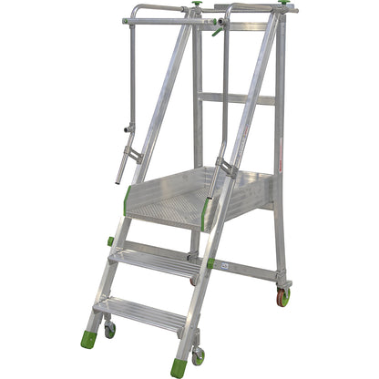 Mobile aluminium platform stairs, folding, with ribbed aluminium steps, 3 steps incl. platform.
