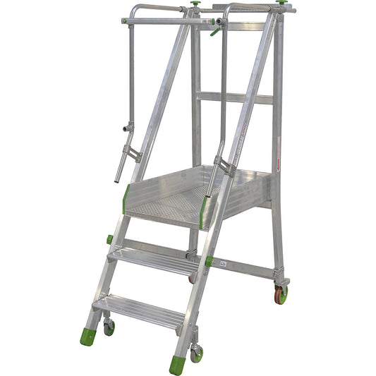 Mobile aluminium platform stairs, folding, with ribbed aluminium steps, 3 steps incl. platform.