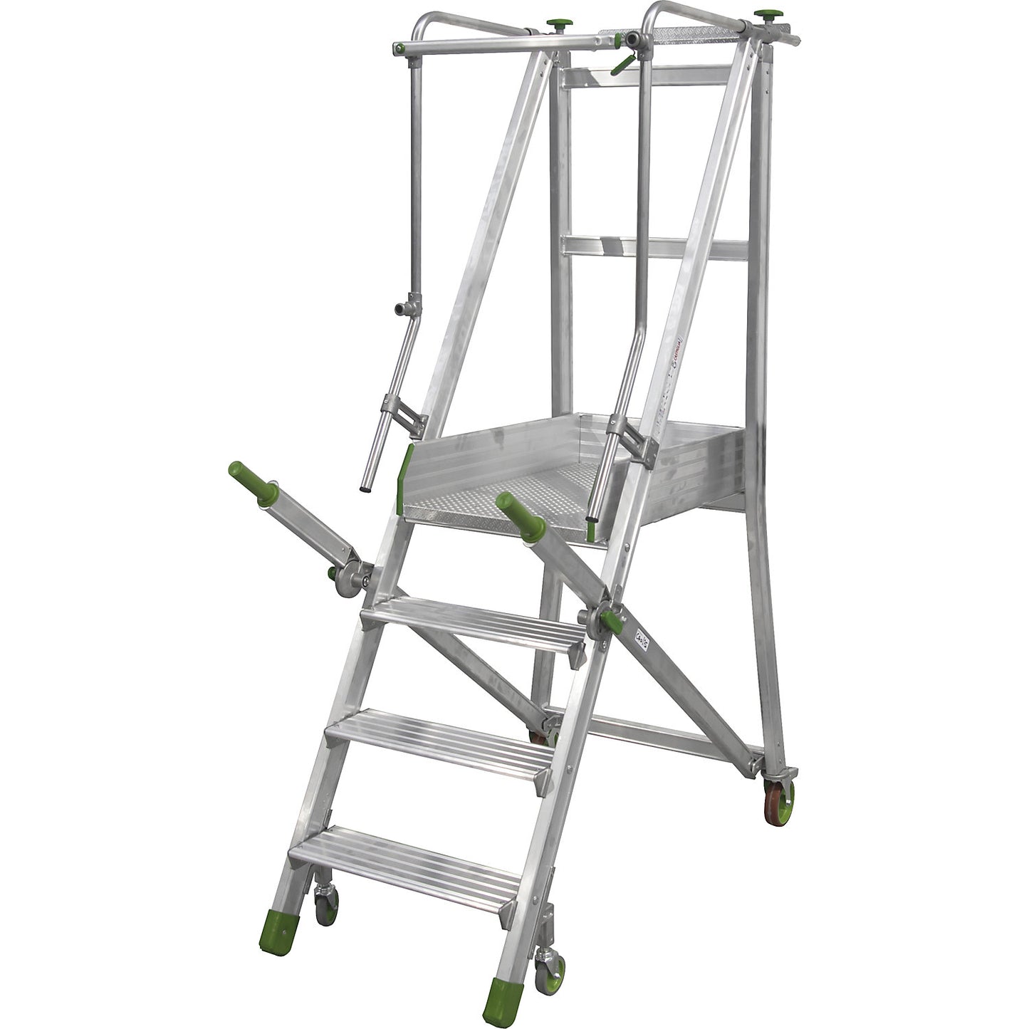 Mobile aluminium platform stairs, folding, with ribbed aluminium steps, 4 steps incl. platform.