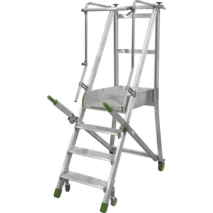 Mobile aluminium platform stairs, folding, with ribbed aluminium steps, 4 steps incl. platform.