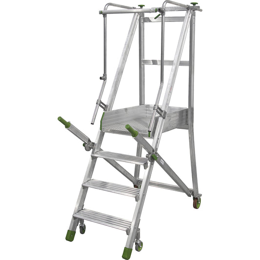Mobile aluminium platform stairs, folding, with ribbed aluminium steps, 4 steps incl. platform.