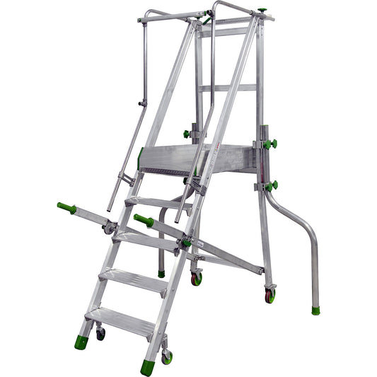 Mobile aluminium platform stairs, folding, with ribbed aluminium steps, 5 steps incl. platform.