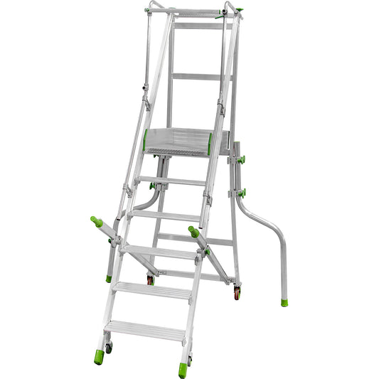 Mobile aluminium platform stairs, folding, with ribbed aluminium steps, 6 steps incl. platform.
