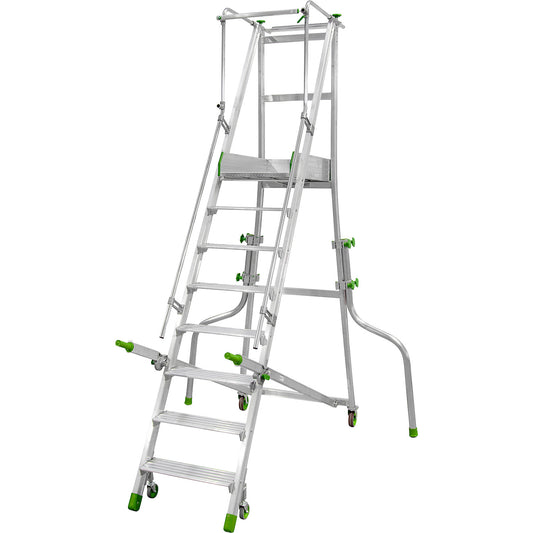 Mobile aluminium platform stairs, folding, with ribbed aluminium steps, 8 steps incl. platform.