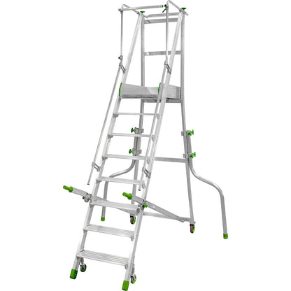 Mobile aluminium platform stairs, folding, with ribbed aluminium steps, 8 steps incl. platform.