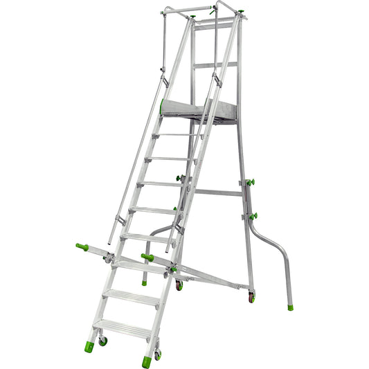 Mobile aluminium platform stairs, folding, with ribbed aluminium steps, 9 steps incl. platform.