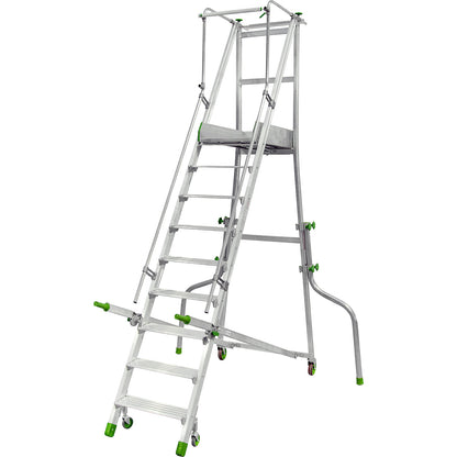 Mobile aluminium platform stairs, folding, with ribbed aluminium steps, 9 steps incl. platform.