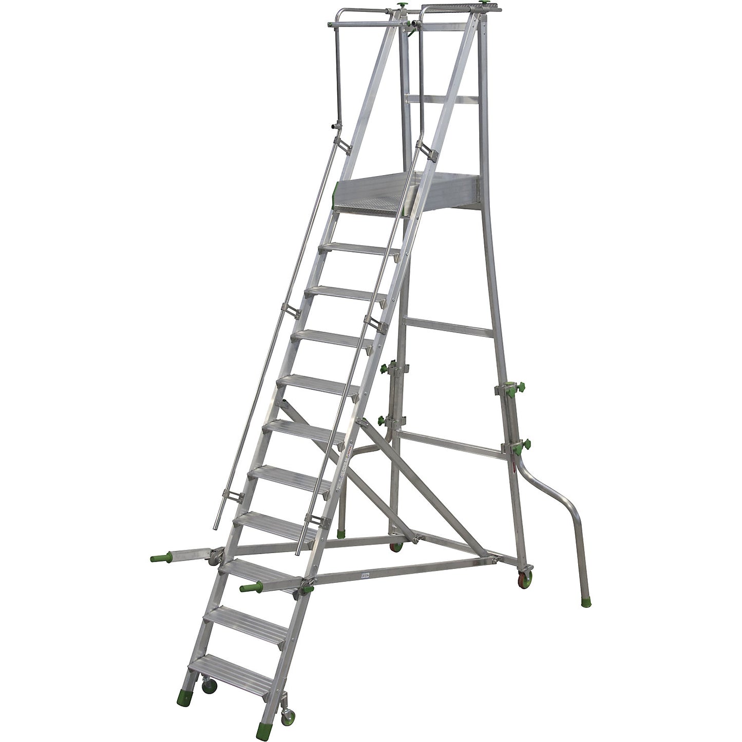 Mobile aluminium platform stairs, folding, with ribbed aluminium steps, 11 steps incl. platform.